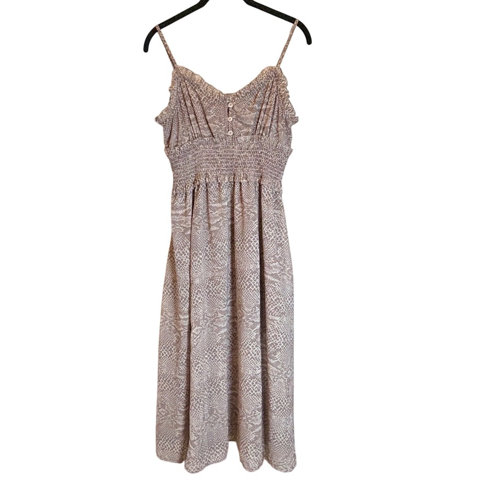 Cleobella Snakeskin Print Midi Dress Mauve Pink Smocked‎ Waist Boho Women Small